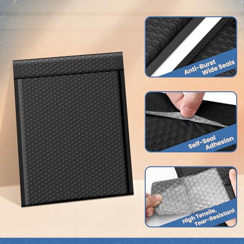 Image of Fuxury Bubble Mailers 10x13 Inch Black 250 Pack Bulk Padded Envelopes Thick Mailing Envelopes Bubble Opaque Padded Mailers Shipping Bags for Mailing Book Makeup Small Business
