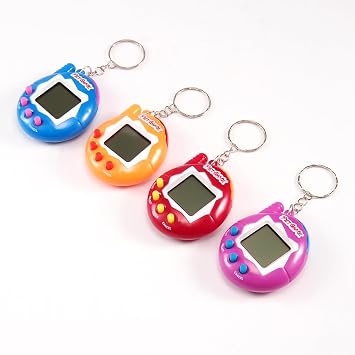 4 Pieces Virtual Electronic Digital Pets Keychains Nostalgic 168 Giga Pets in One Virtual Cyber Digital Nostalgic Handheld Electronic Toys for Kids Funny Play Solid Color Version