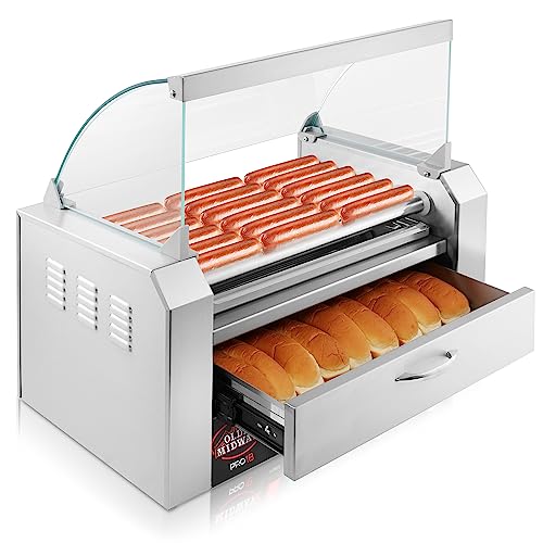 image for Olde Midway Electric 18 Hot Dog 7 Roller Grill Cooker Machine with Bun