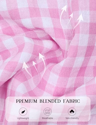 ALHAVONE Kids Gingham Pajamas for Girls Ruffle Puff Sleeve Pajama Set Long Cute Plaid PJs Button Down Sleepwear Lounge Set (Pink, 140)