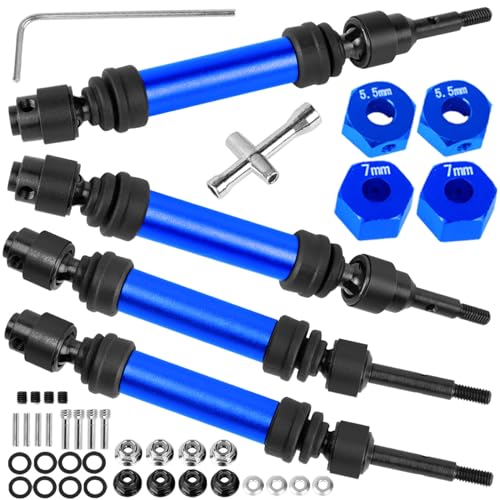 BRCatWPark Drive Shaft Axles Upgrades Part for 1/10 Slash 4X4 VXL/Rustler 4X4 VXL/Stampede 4WD VXL,RC Steel #45 Front & Rear 4Pcs Driveshafts CVD w/Hex Hops Up,Navy Blue