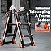 KOLL LINK Ladder 9.5FT,Multi Position 3 Step Ladder Extension, Anti-Slip A Frame Folding Ladder with Removable Tool Tray, 330lbs Adjustable Telescopic Aluminum Ladders for Stairs Home Indoor Outdoor