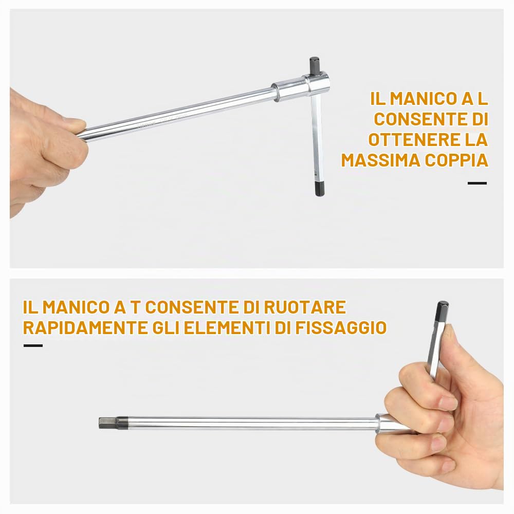 Hoteche Set di 9 chiavi a brugola con impugnatura a T | 2,5-10 mm | acciaio CRV cromo-vanadio | cromato opaco