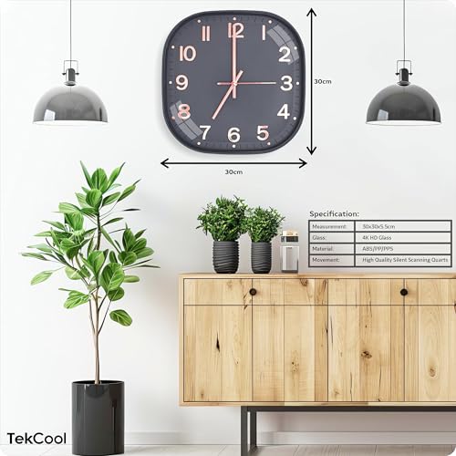 Image of TEKCOOL Plastic Analogue Wall Clock 12 inch Silent Quartz Decorative Wall Clock Non-Ticking Classic Clock Battery Operated Round Easy to Read for Room /Home /Kitchen /Bedroom /Office /School.Grey Gold'