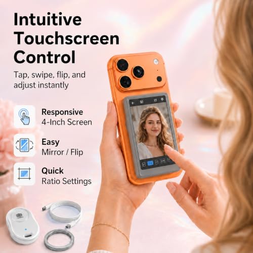 Image of Cason 4'' Touchscreen Magnetic Vlog Selfie Monitor Screen for iPhone & Android,Back Camera,Screen mirroring Device with Bluetooth,Remote & Inbuilt Speaker,Portable Phone Display for You Tube & Reels