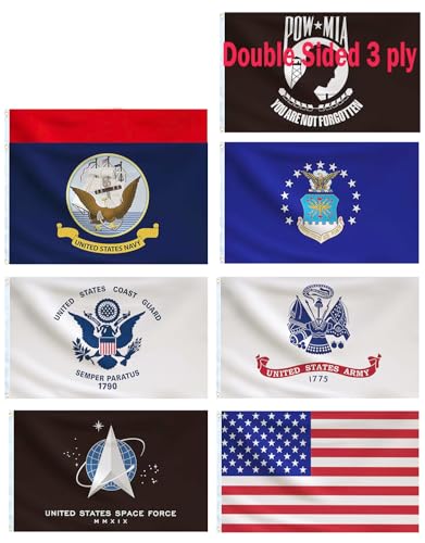 Military Flags,Military All Branch Flags, Double Sided 3 Ply 3X5 Ft, 8 Pcs Flag For Memorial Day, Veterans Day Decoration