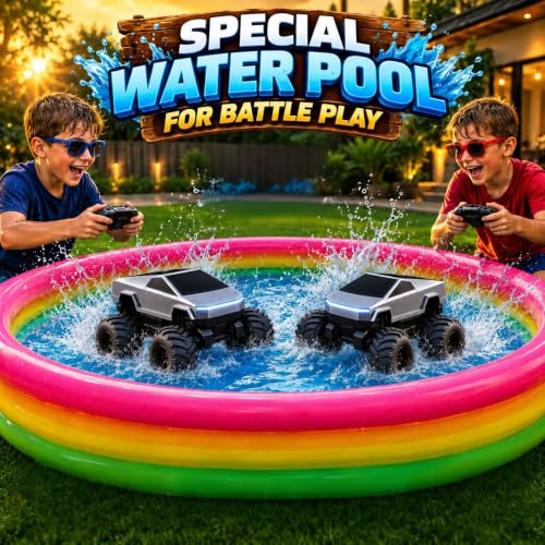Image of GRAPHENE 1:18 4WD Amphibious RC Battle Monster Trucks Pack of 2 with 4-Foot Pool Waterproof 360 Stunt Rotation Cars 2.4GHz Rechargeable All-Terrain Off-Road Remote Control Toys LED Lights Kids Adults