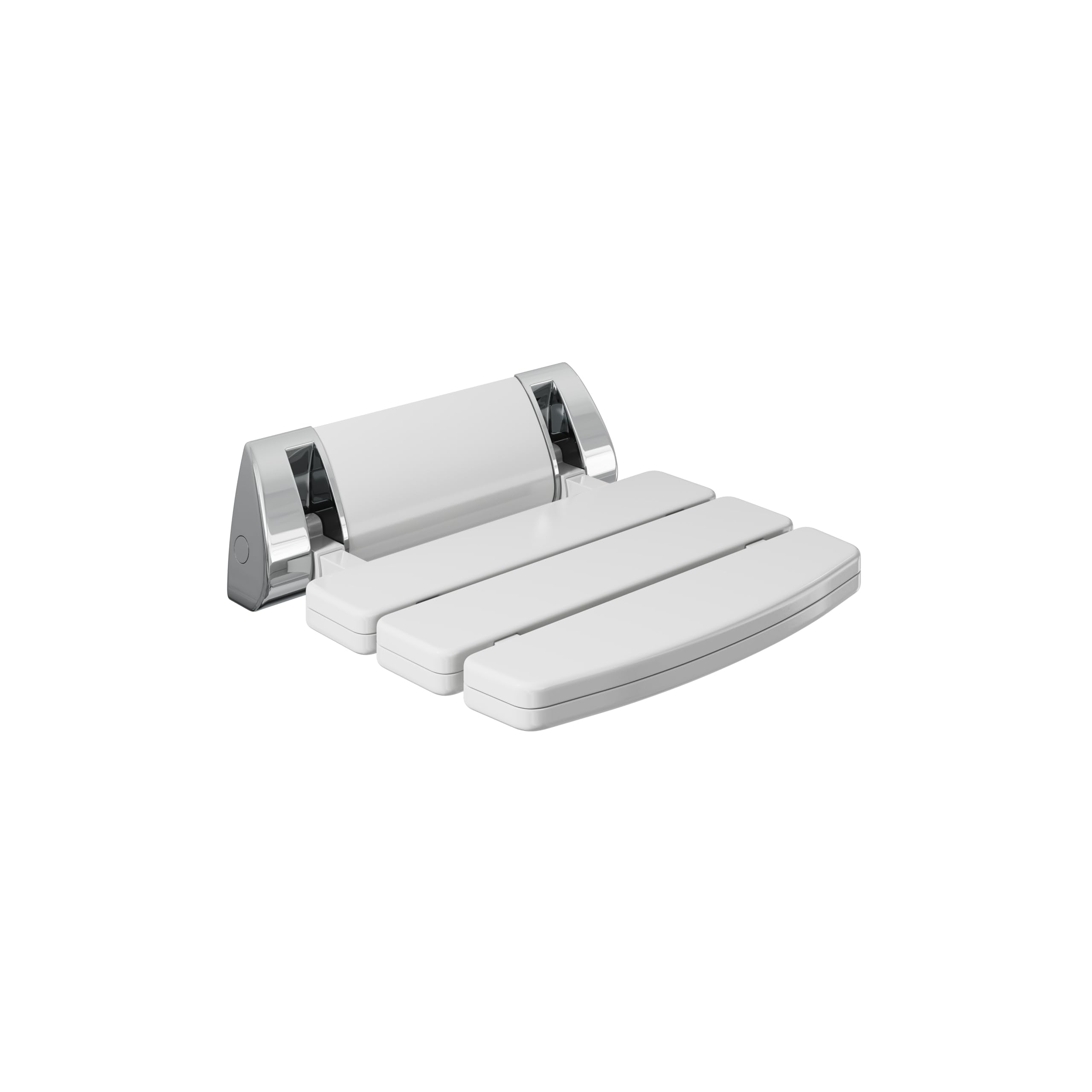 Flode Wall Mounted Shower Seat – Gloss White Folding Shower Seat with Chrome Supports Space Saving Shower Chair for Disabled Elderly & Accessible Wet Rooms