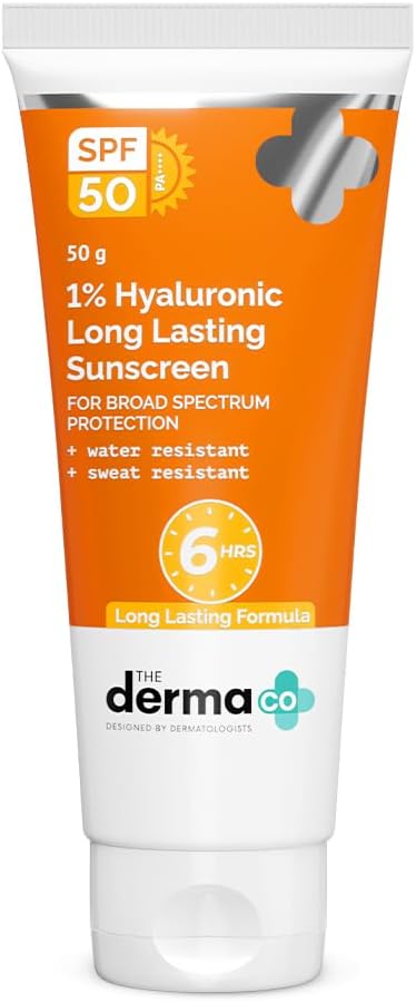 1% Hyaluronic Long Lasting Sunscreen Spf 50 Pa++++ With Hyaluronic Acid & Vitamin E For Broad Spectrum Protection- 50 G, All Skin Types |6 Hrs. Sun Protection|Water & Sweat Resistant