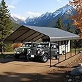 poborin 20 x 20 FT Heavy Duty Metal Carport with Steel Roof & Frame Car Port for 2 Cars Galvanized Garage Canopy Shelter Safe Large Carports Boat Shelter Tent Cover for Yard