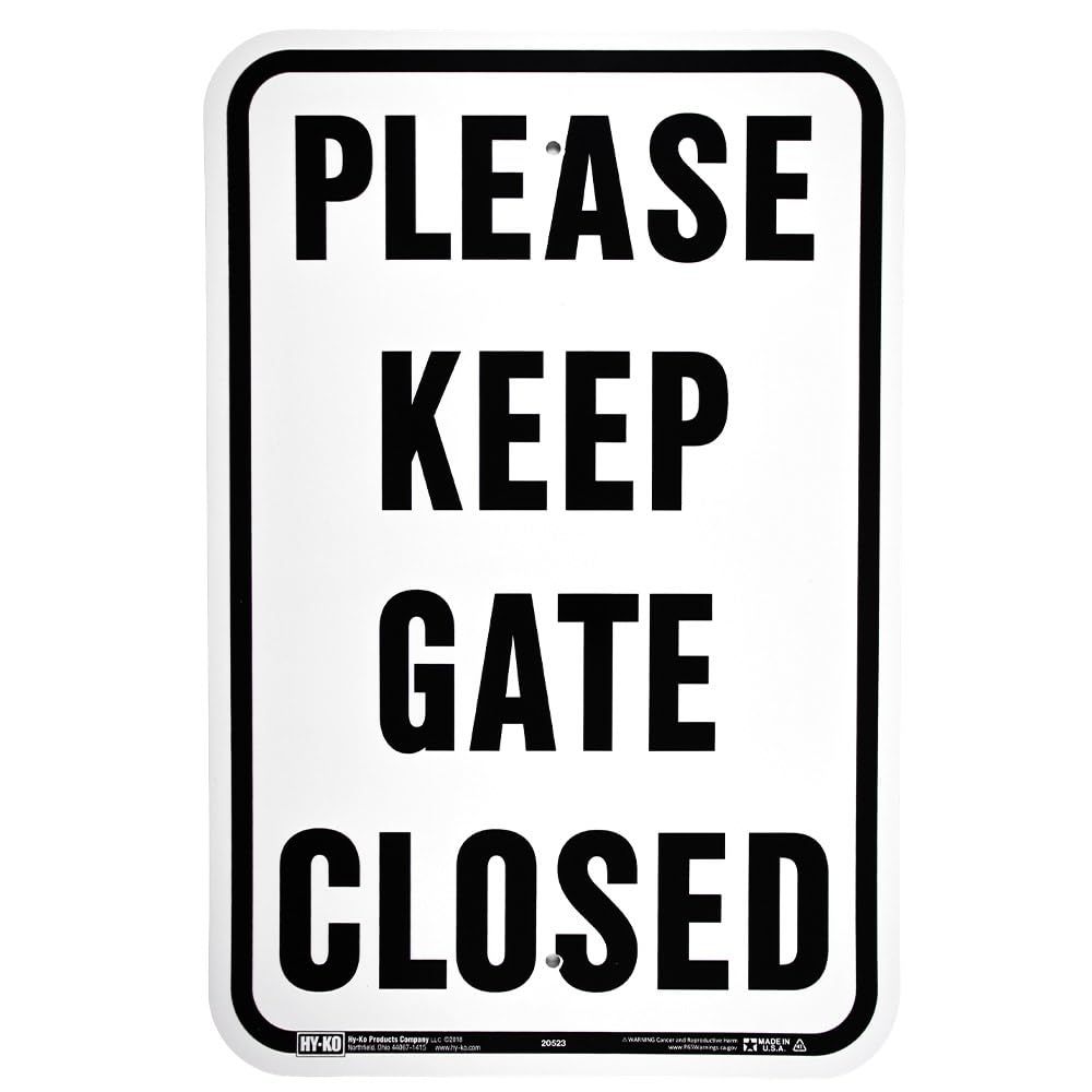Hy-Ko Products 20523 - "LÜTFEN KEEP GATE CLOSED" Alüminyum Tabela 40 cm x 45 cm Siyah/Beyaz, 1 Adet