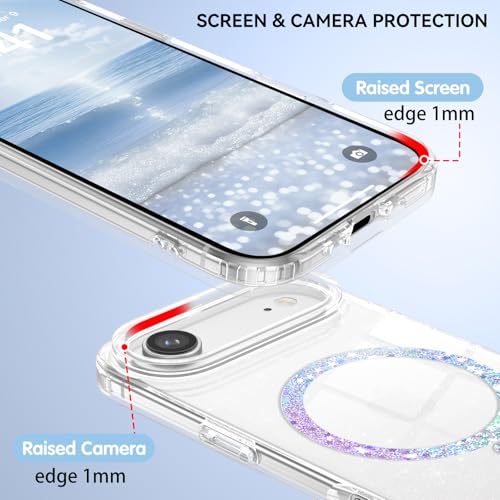 Image of DOMAVER for iPhone Air Case Glitter, Magnetic Case Compatible with MagSafe, Shockproof Military Grade Drop Protection, Slim Sparkle Bling iPhone 17 Air Cover for Women Girls, Clear