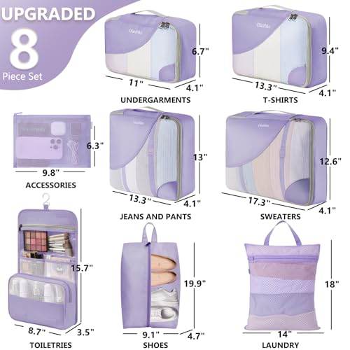Image of OlarHike 8 Set Packing Cubes for Travel,Gifts for Women Mom,Anti-Tearing Suitcase Organizer,with Over 1000 pcs Mesh Holes,Vacation Essentials & Accessories for Cruise Ship