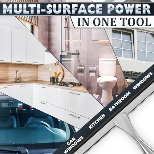 Image of Shower Door Squeegee with Hook - 12 inch Silicone Blade, Stainless Steel Squeegee for Shower Glass with Adhesive Mount - All-Purpose Bathroom Tile, Mirror, & Window Wiper for Streak-Free Cleaning (Silver)