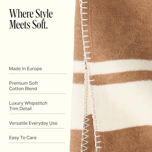 Image of Highrise Soft Cotton Throw Blanket, 50 x 70 in - Camel | Soft Fluffy Blanket for Bed, Couch and Living Room, Home Decor Essentials, Made in Portugal, Cozy Boho Home Decor
