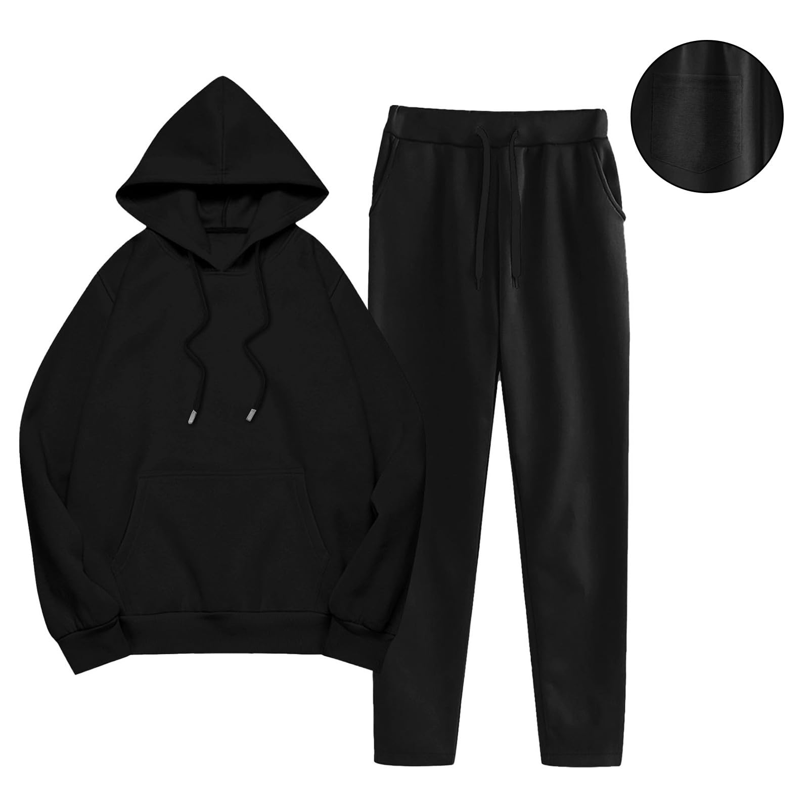 Set da 2 pezzi per donna – Tuta da ginnastica da donna, taglie grandi, casual, per l'inverno, per il jogging, per il tempo libero, con tasche, felpa con cappuccio, per l'autunno