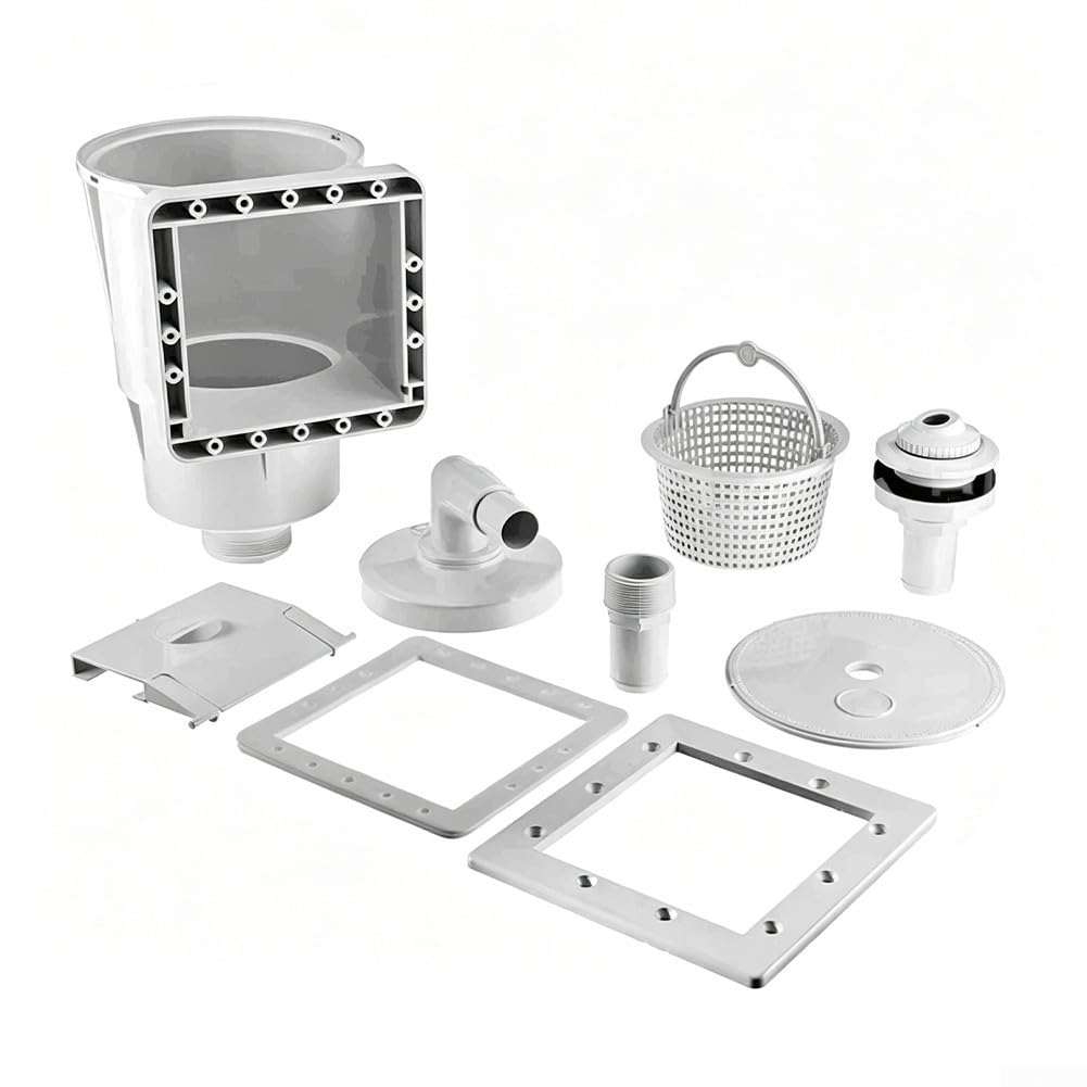 Skimmer de piscina con colector de hojas flotantes y cesta de filtro montada en la pared para piscinas sobre el suelo y en el suelo, kit de entrada de vacío de fácil instalación, color blanco
