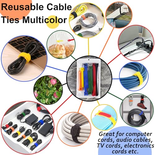 80pcs Cable Ties Reusable Multicolor Wire Ties Cable Management Cord Ties Reusable for Electronics Hook and Loop Cable Ties for Computer 4 6 8 Inch with 6 Color - image 3