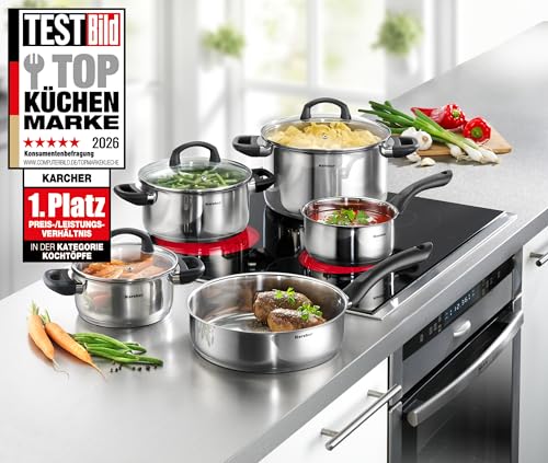 Karcher Karcher Topfset Mia aus Edelstahl, Kochgeschirr Induktion-Kochtopf-Set, Töpfe mit Glasdeckel / Pfanne / Stielkasserolle, 5-teilig - Detailansicht 2 | Kochtöpfe
