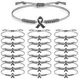 Sasylvia 20 Pcs Brain Cancer Awareness Bracelet Adjustable Cord Grey Ribbon Braided Bracelets Inspirational Brain Cancer Gifts for Women Men Jewelry Accessories