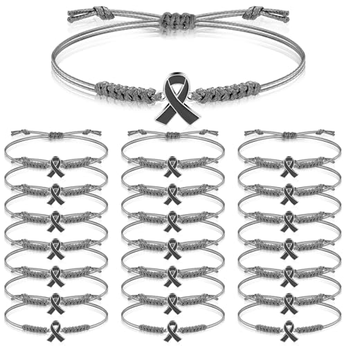 Sasylvia 20 Pcs Brain Cancer Awareness Bracelet Adjustable Cord Grey Ribbon Braided Bracelets Inspirational Brain Cancer Gifts for Women Men Jewelry Accessories