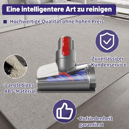 Upgrade Mini Elektrobürste für Dyson V7 V8 V10 V11 V15, Anti-Tangle Turbinendüse Aufsatz, Tierhaarbürste & Matratzenbürste, Staubsauger Zubehör Haardüse für Sofa, Auto, Polster & Teppich Reinigung