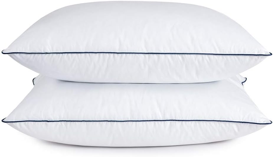 puredown™ Soft White Goose Feather Pillow with Blue Edge, Set of 2, Standard Size