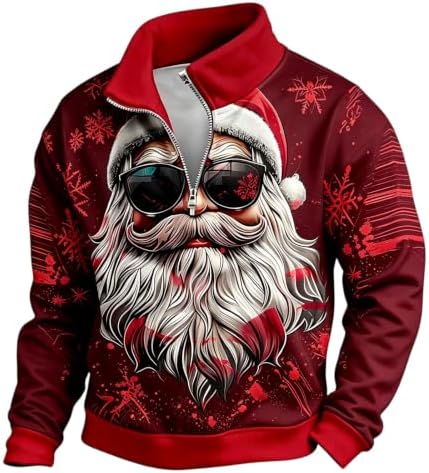 Mens Casual Quarter Zip Stand Collar Long Sleeve Fleece Sweatshir...