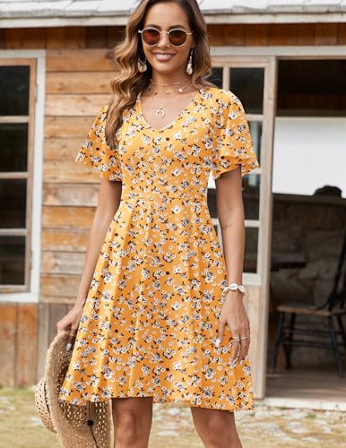 Image of Zeagoo Womens Summer Dress Casual Swing Sundresses Floral Ruffle Short Sleeve Wedding Guest Dress Beach Mini Dress 2026