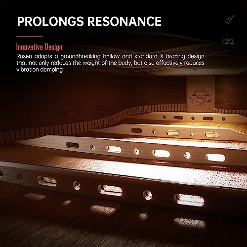Rosen Guitare acoustique N10 pour adultes débutants, dreadnought en épicéa massif, kit de guitare Acustica avec sac de transport, sangle, cordes, capodastre, médiators, chiffon de nettoyage, Rerto - Les Beatles, Paul McCartney, John Lennon, RIngo Starr, George Harrison Rosen Guitare acoustique N10 pour adultes débutants, dreadnought en épicéa massif, kit de guitare Acustica avec sac de transport, sangle, cordes, capodastre, médiators, chiffon de nettoyage, Rerto – Image 3