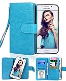 Galaxy S6 Edge Plus Case, Crosspace Flip Wallet Case Premium PU Leather 2-in-1 Protective Magnetic Shell with Credit Card Holder/Slots and Wrist Lanyard for Samsung Galaxy S6 Edge + (Blue)