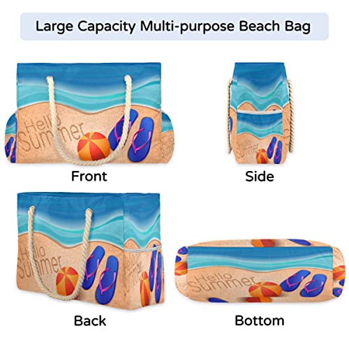 cfpolar Bolsa de praia feminina de verão com bola de praia do mar, bolsa de praia à prova d'água, a