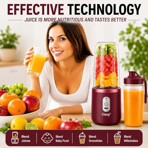 Image of Portable Blender Electric Juicer USB Rechargeable Fruit Mixers Mini Personal Smoothie Maker 6 Blades 3 Gears Ideal for smoothies,Stand,for Home Storage Living Room,Entryway