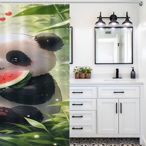 Rideau de douche panda séchage rapide en tissu polyester avec 12 crochets