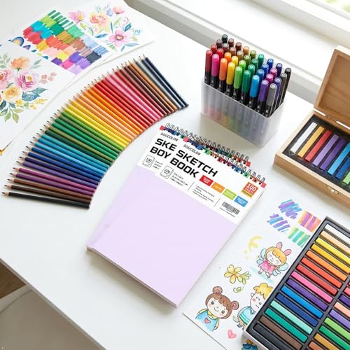 Image of Soucolor Sketch Book 9 inch x 12 inch, 2 Pack School Art Supplies Gifts for Girl | 200-Sheets Each (68lb /100gsm) Purple Drawing Notebook for Kids,Gifts for Women,Perfect for sketching, drawing,colored pencils