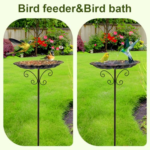 Image of HASTHIP 30.3 Inche Metal Bird Bath Bowl Metal Stand, 10'' Dia Retro Lotus Leaf Embossed Bowl for Garden, Patio & Lawn Vintage Standalone Outdoor Bird Feeder Water Bowl