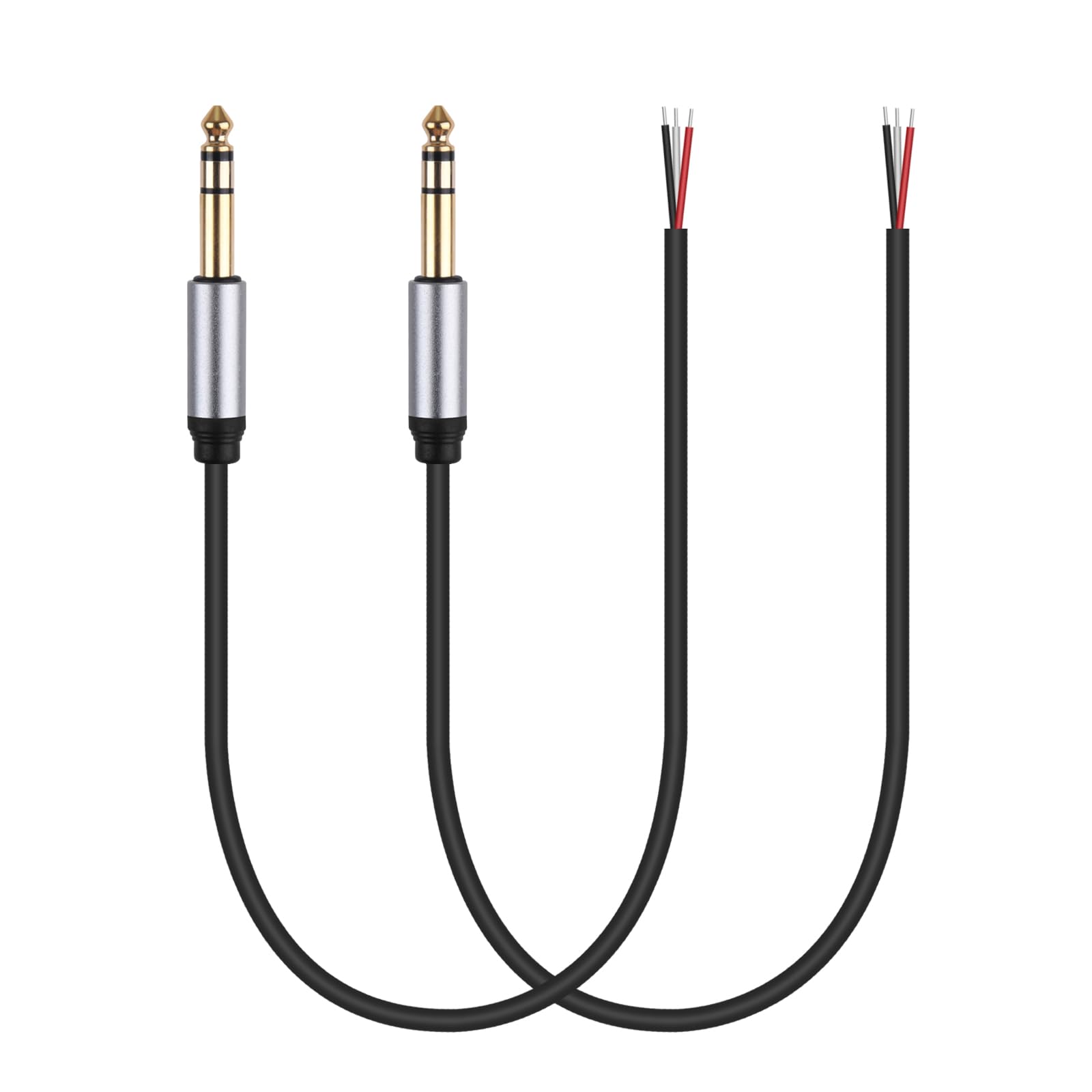 sovunis 2-Pack 12.5inch Replacement 6.35mm Male Plug to Bare Wire Open End TRS 3 Pole Stereo 1/4" 6.35mm Plug Jack Connector Audio Cable for