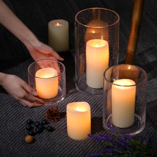 Large Hurricane Candle Holder Set of 3 Clear Candle Holders for Pillar Candles, Seeded Bubbles Glass Candle Holder for Table Centerpiece, Glass Cylinder Vases for Home, Patio and Wedding 10" 7" 4" H by NITIME - Used condition - Image 6