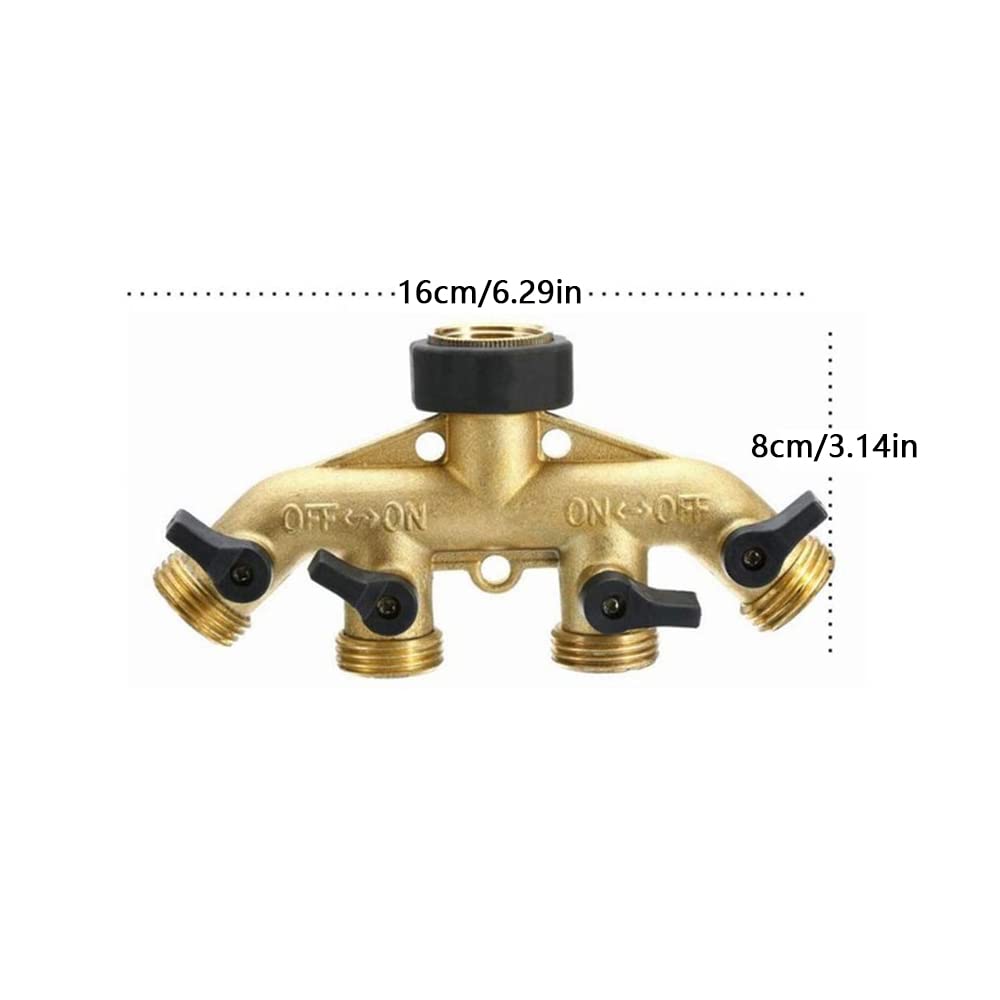 Distribuidor de colector divisor de grifo de 3/4 pulgadas y 1/2 pulgada, adaptador de conector de manguera de válvula de agua de latón de 4 vías para accesorios de riego, estándar de la UE