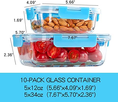 UMEIED 10 Pack Glass Food Storage Containers with Lids Leakproof, Airtight Glass Meal Prep Containers For Lunch, On The Go, Leftover, Dishwasher Safe - Thumbnail 4