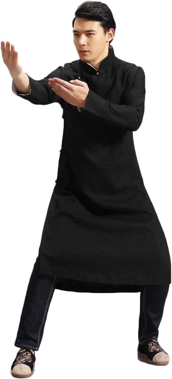 Men's Chinese Traditional Kungfu Tai Chi Cheongsam Suit Mandarin Cotton Linen Martial Arts Uniforms Long Shirt