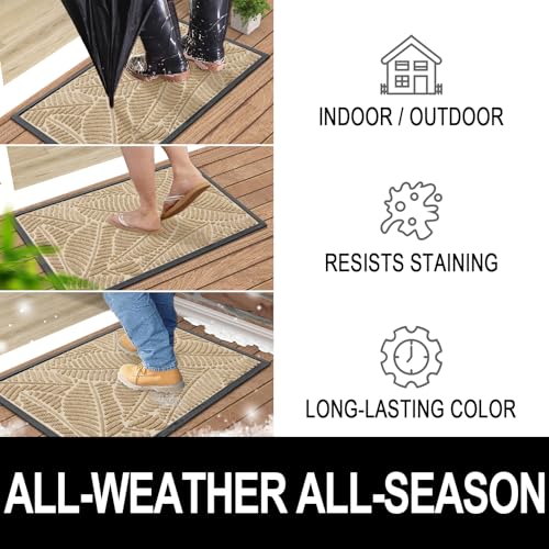 Colorxy Waterproof Doormat, Sturdy Natural Rubber Front Indoor Mat, Non Slip Low Profile Indoor Outdoor Door Mats, Stain and Fade Resistant Floor Mat, Easy Clean Patio Entrance Mat, 36''x24'', Beige