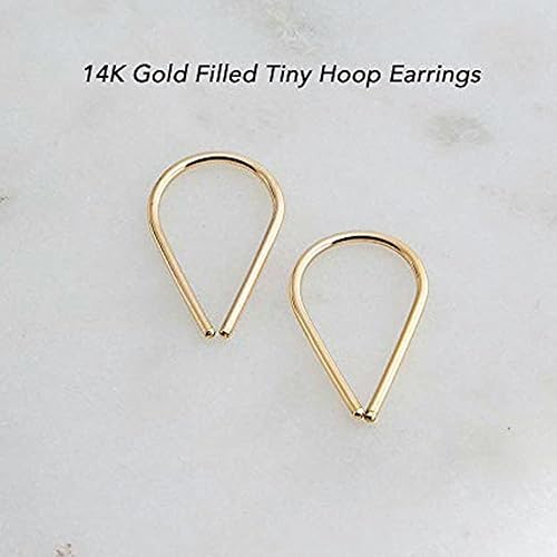 12mm 20 GA 14K Gold Filled Small Upside Down Pull Through Cartilage Huggie Hoop Earring Lightweight Tiny Cuff Earrings for Women (12mm 14K Gold