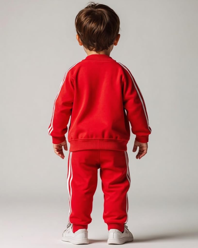 Kwikk Traders Baby Boy's Sweatsuit Casual 2 Piece Outfits Color Block Round Neck and Jogger Pants Set Casual Tracksuit Long Sleeve Sweatsuit +Pants Outfit Set (Red, 1-2 Year) 2