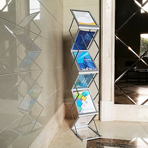 Aluminum Foldable Literature Holder Magazine Rack Brochure Display Stand Floor Pop-up Catalog Leaflet Flyer Holder with Portable Carrying Case for Tradeshow, Conference, Office Showroom - Thumbnail 4