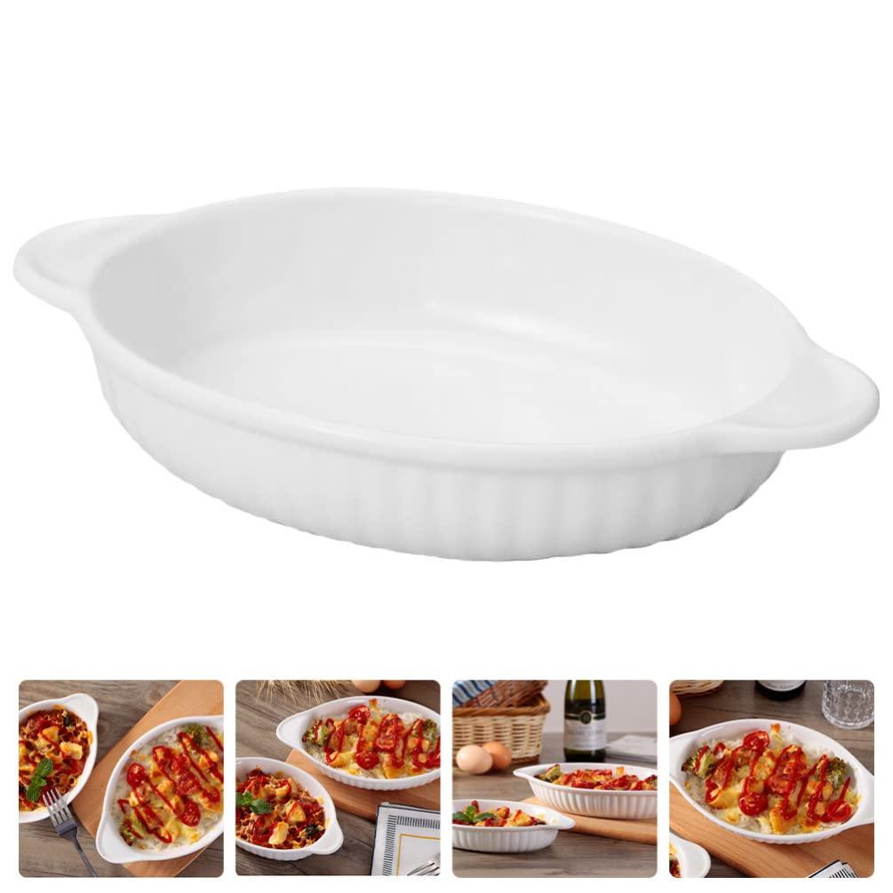 Teglia da Forno in Ceramica, teglia Ovale da 8 Pollici con Doppi Manici, casseruola, padelle per Lasagne, Forno, pentole, zuppe Basse, per Cucina, Dessert, Insalata, Torte, Bianco