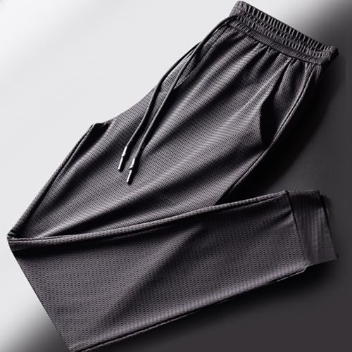 Drawstring Pants Men Solid Color Elastic Waist Long Trousers Breathable Comfort Lightweight Pants Leisure Trousers2