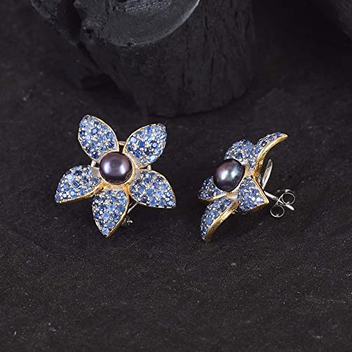 Boucles d'oreilles saphir bleu d'exception en argent sterling 925