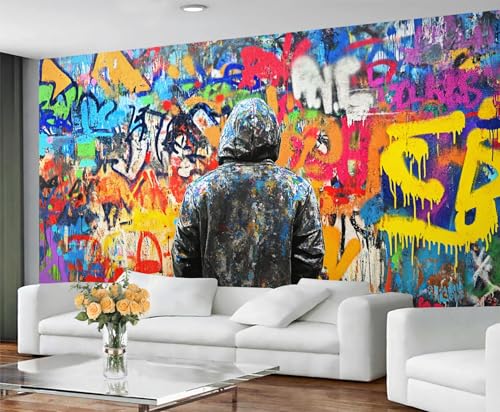 Image of GIVLWF Street Art Graffiti Wallpaper, Cool Graffiti Bedroom Wallpaper Murals, Hip Hop Wall Paper for Living Room, Abstract Large Mural & Boys Room Decor, Painting Not Self Adhesive