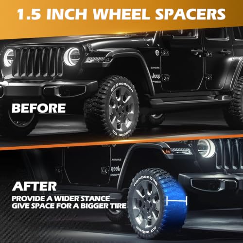 Image of dynofit 1.5 inch Wheel Spacers + 2.5 inch Front Leveling Lift Kit Fit 2019-2026 Ford Ranger & 2021-2026 Ford Bronco(Not Sport /Raptor), 6x139.7 Hubcentric Wheel Spacers M12x1.5 Studs Suspension Strut Spacer